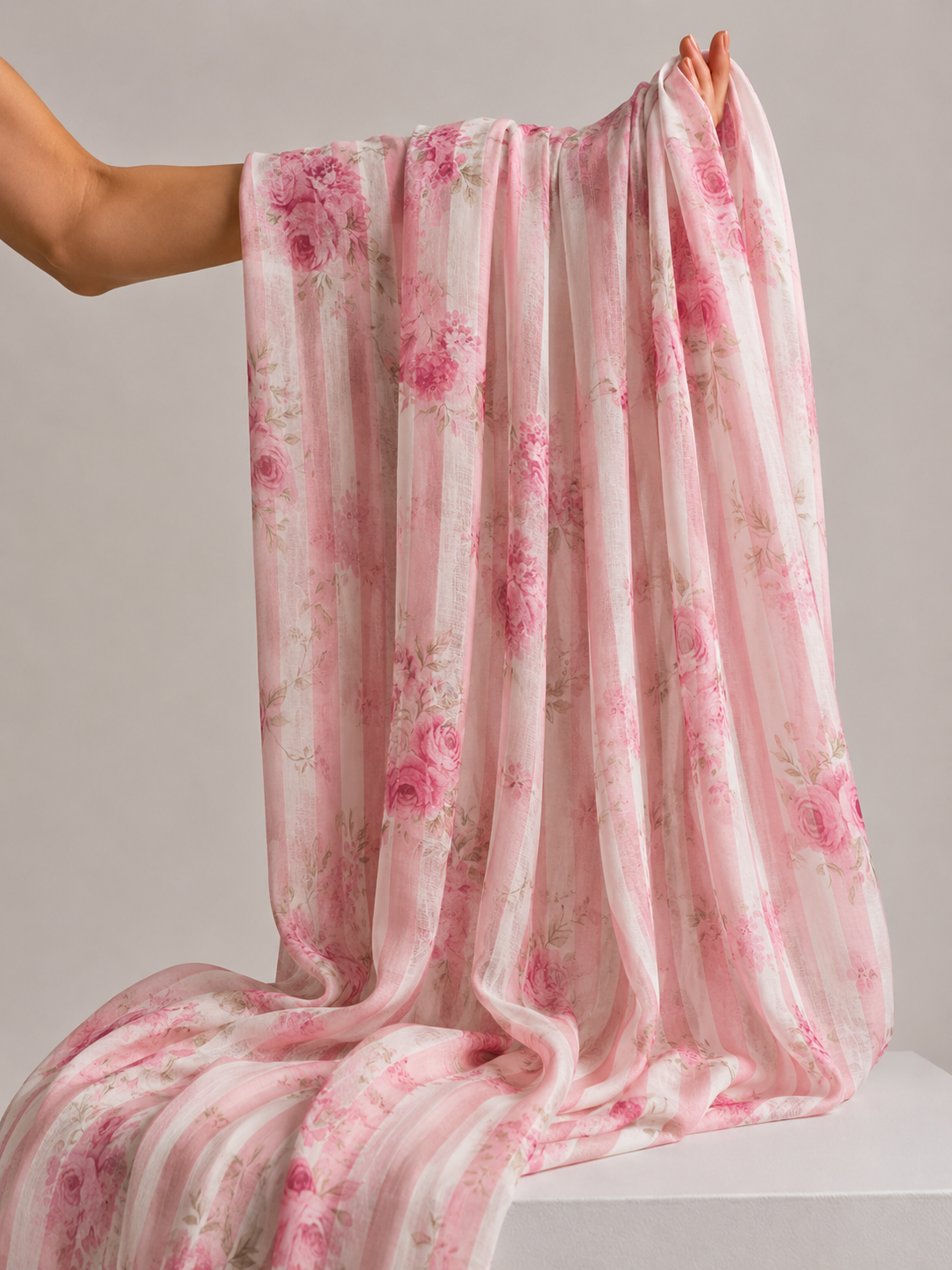 Pink & Ivory Printed Mul Fabric