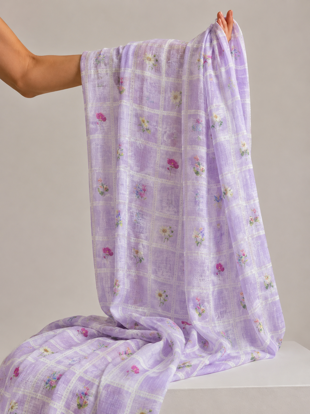 Lavender Printed Mul Fabric