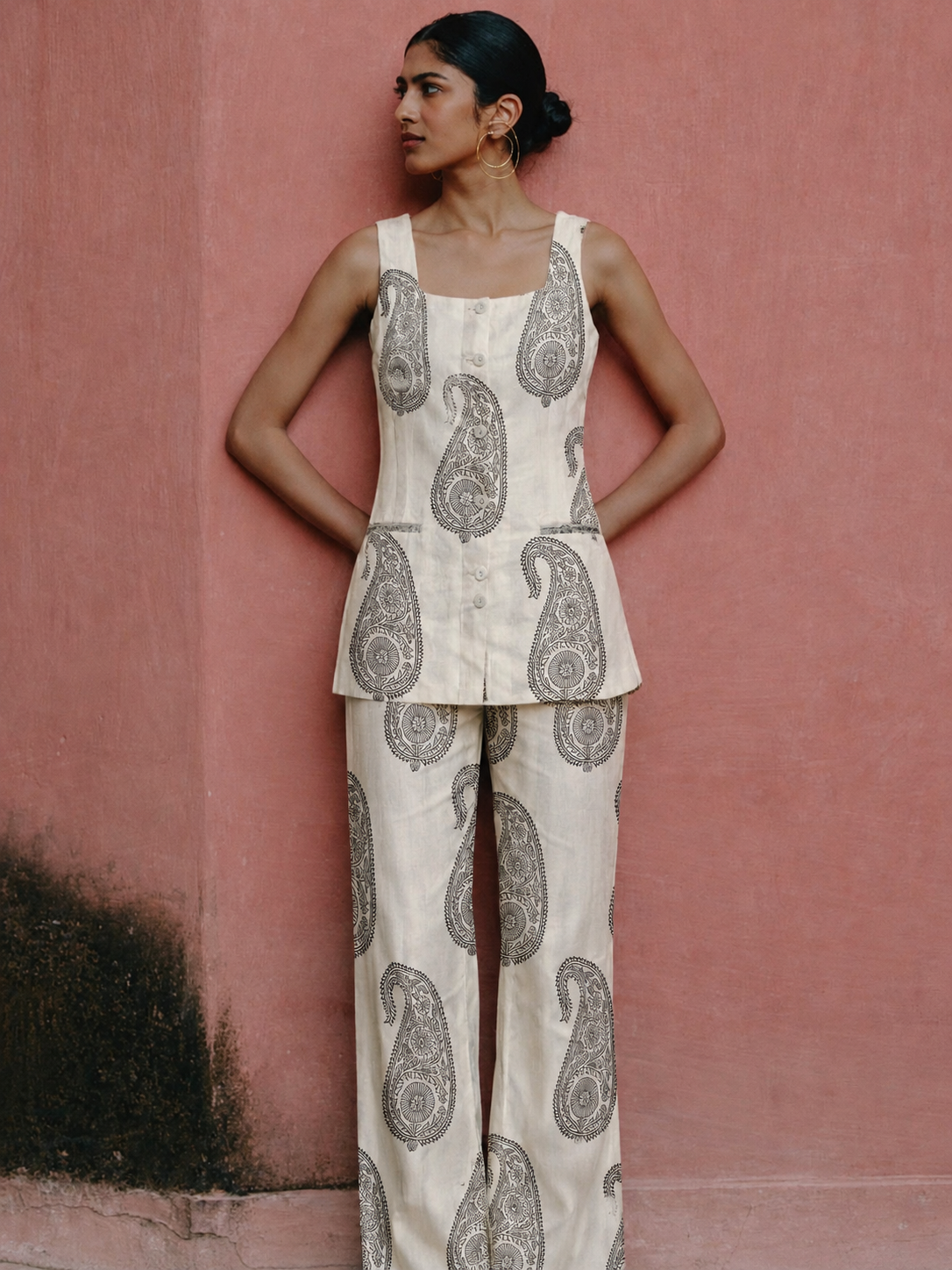 Pure Chanderi Silk Fabric With Black Hand Block Prints