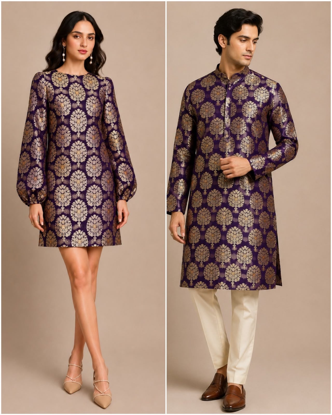 Royal Purple Soft Silk Fabric with Floral Motifs