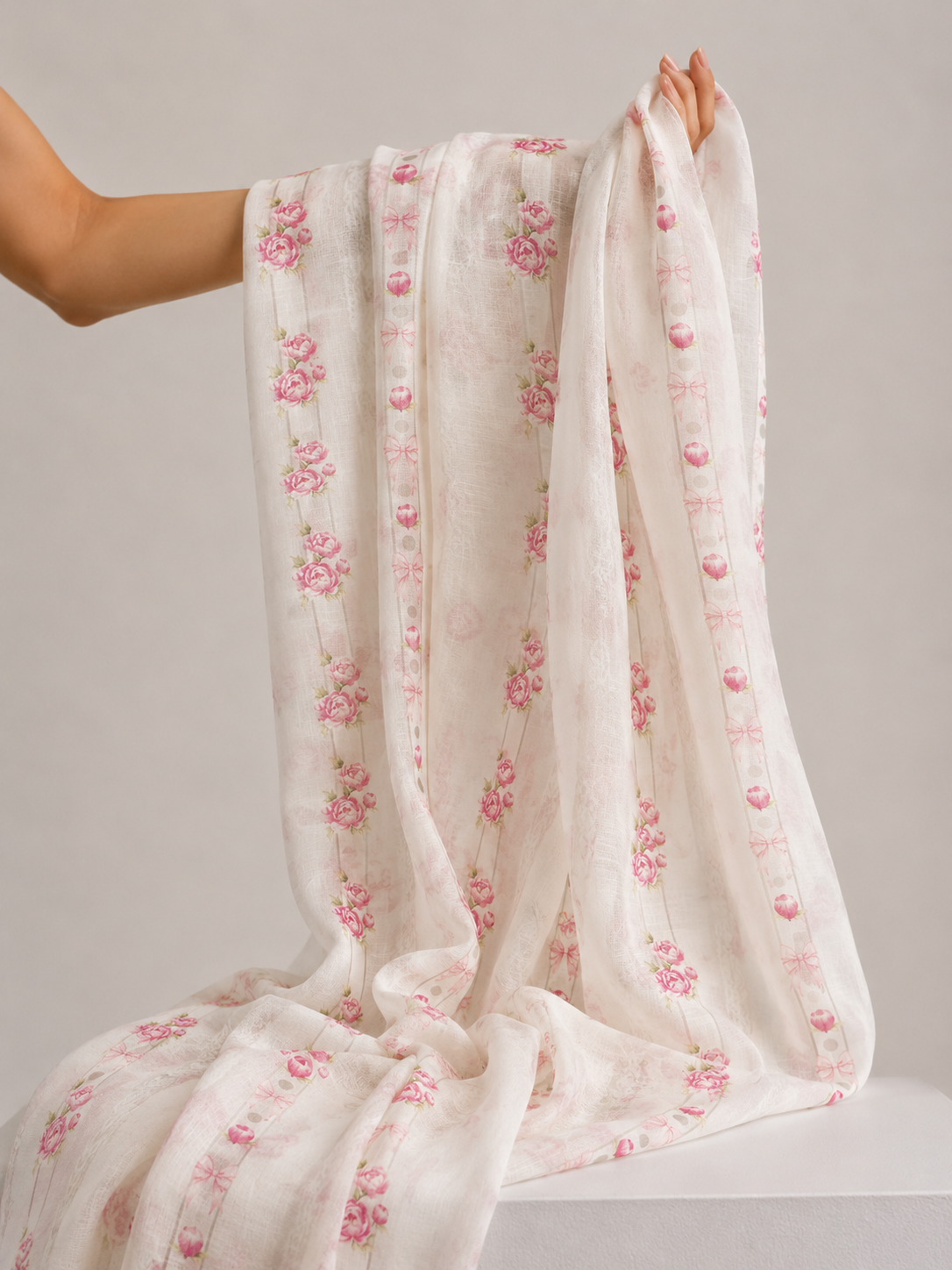 Ivory Mul Floral Prints Fabric