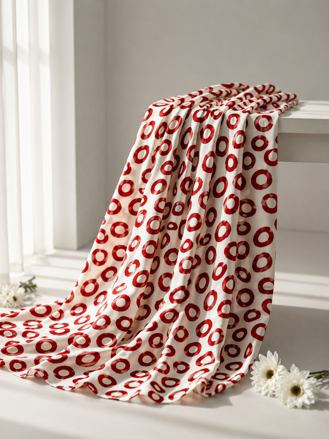 Pure Chanderi Silk Fabric With Red Hand Block Prints