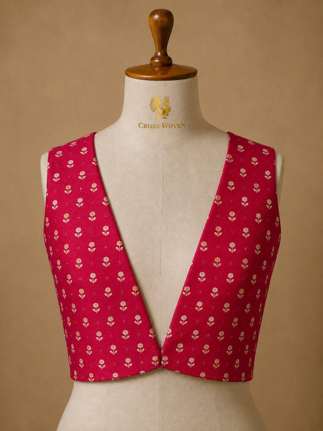 Deep Pink Semi Katan Silk Allover Floral Bootis Blouse Piece