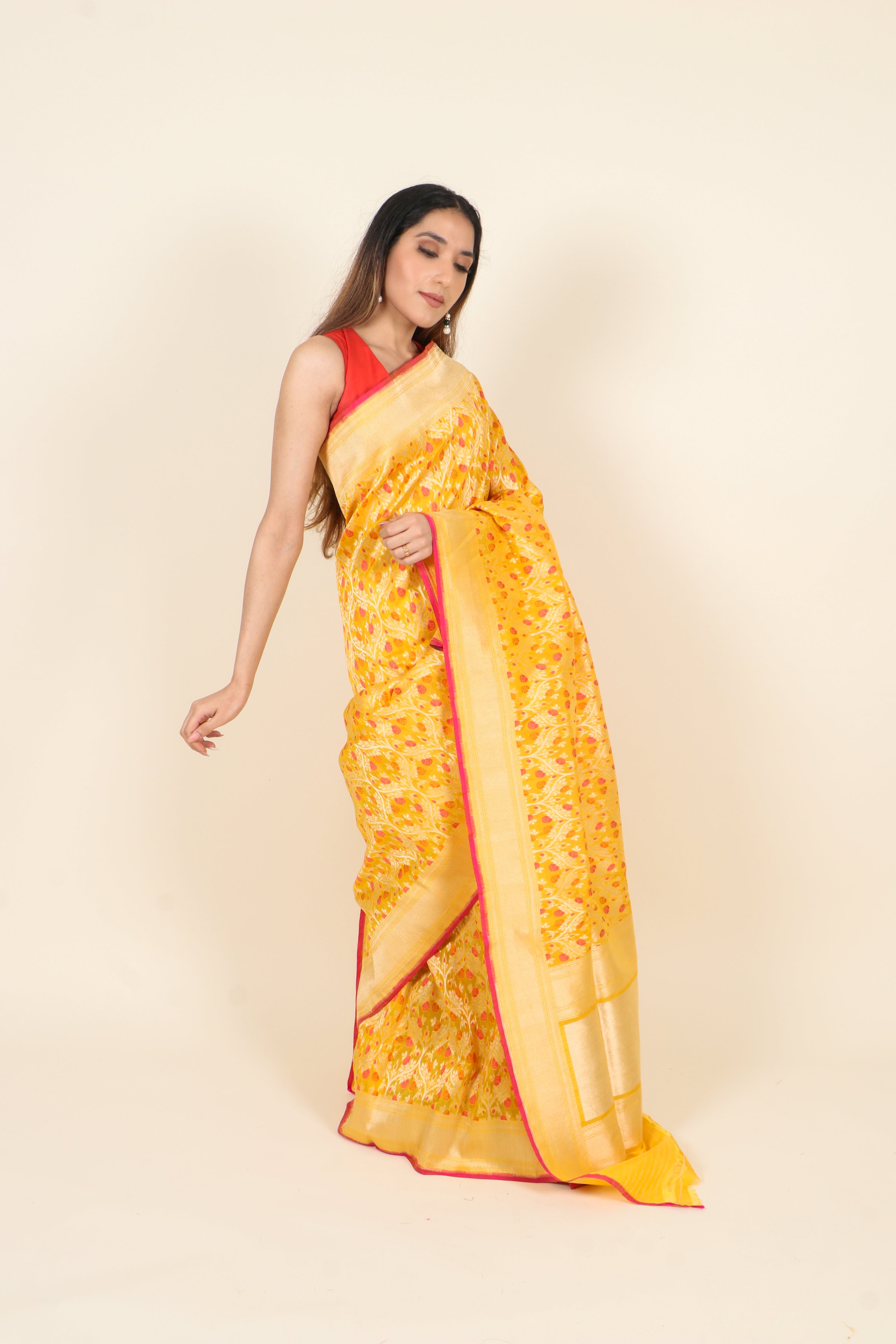 Golden Yellow Pure Katan Silk Banarasi Saree