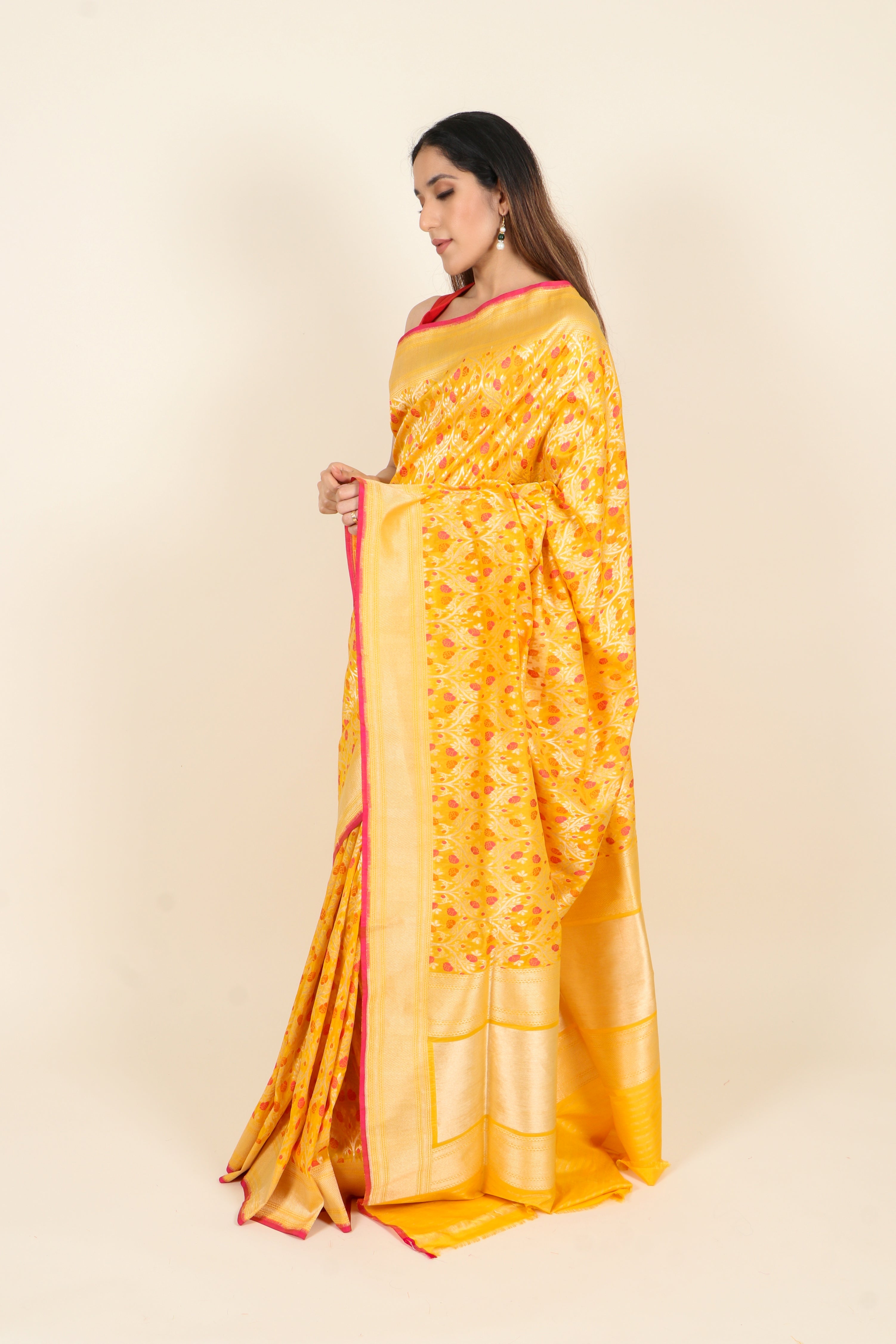 Golden Yellow Pure Katan Silk Banarasi Saree