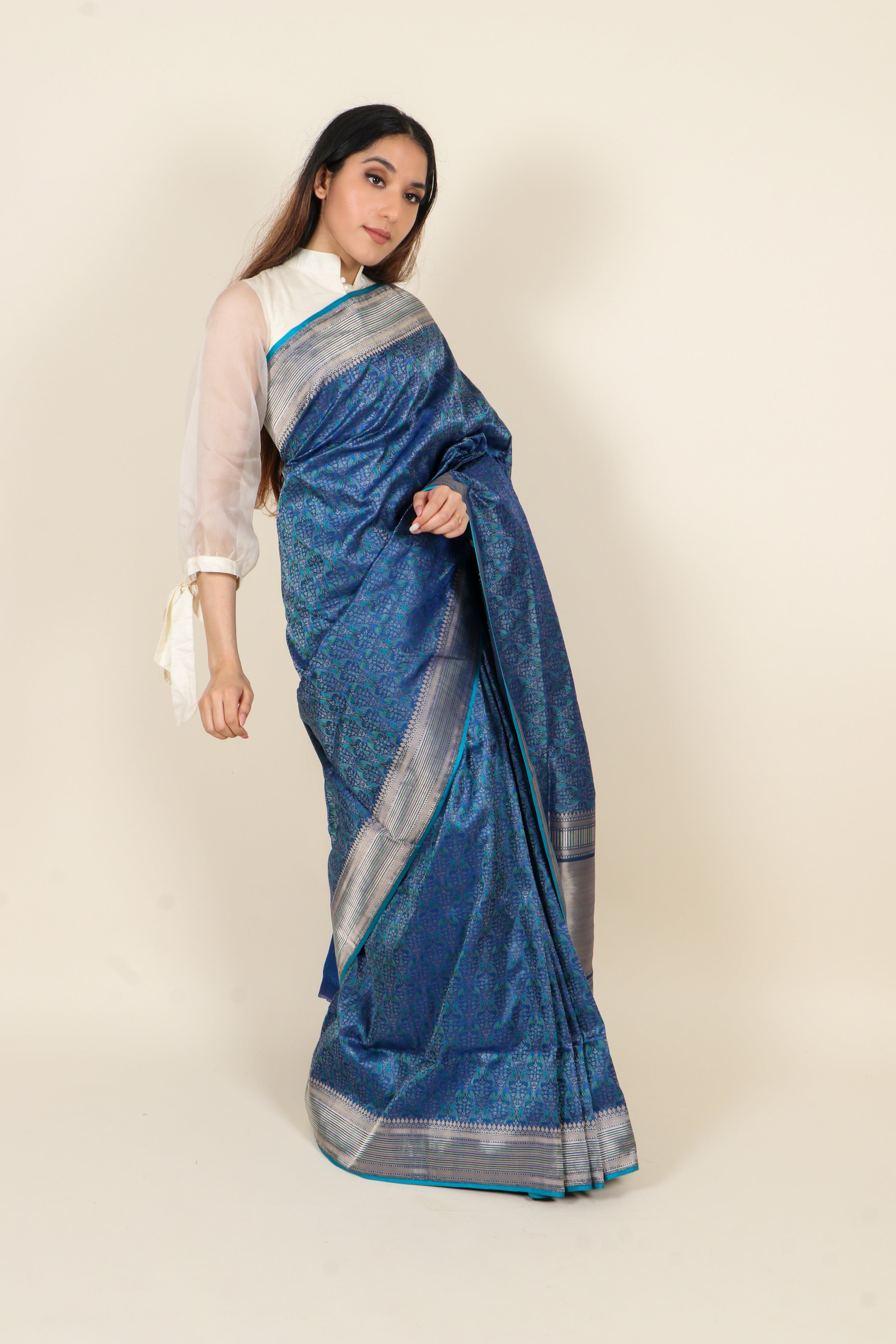 Deep Blue Pure Katan Silk Banarasi Tanchoi Saree