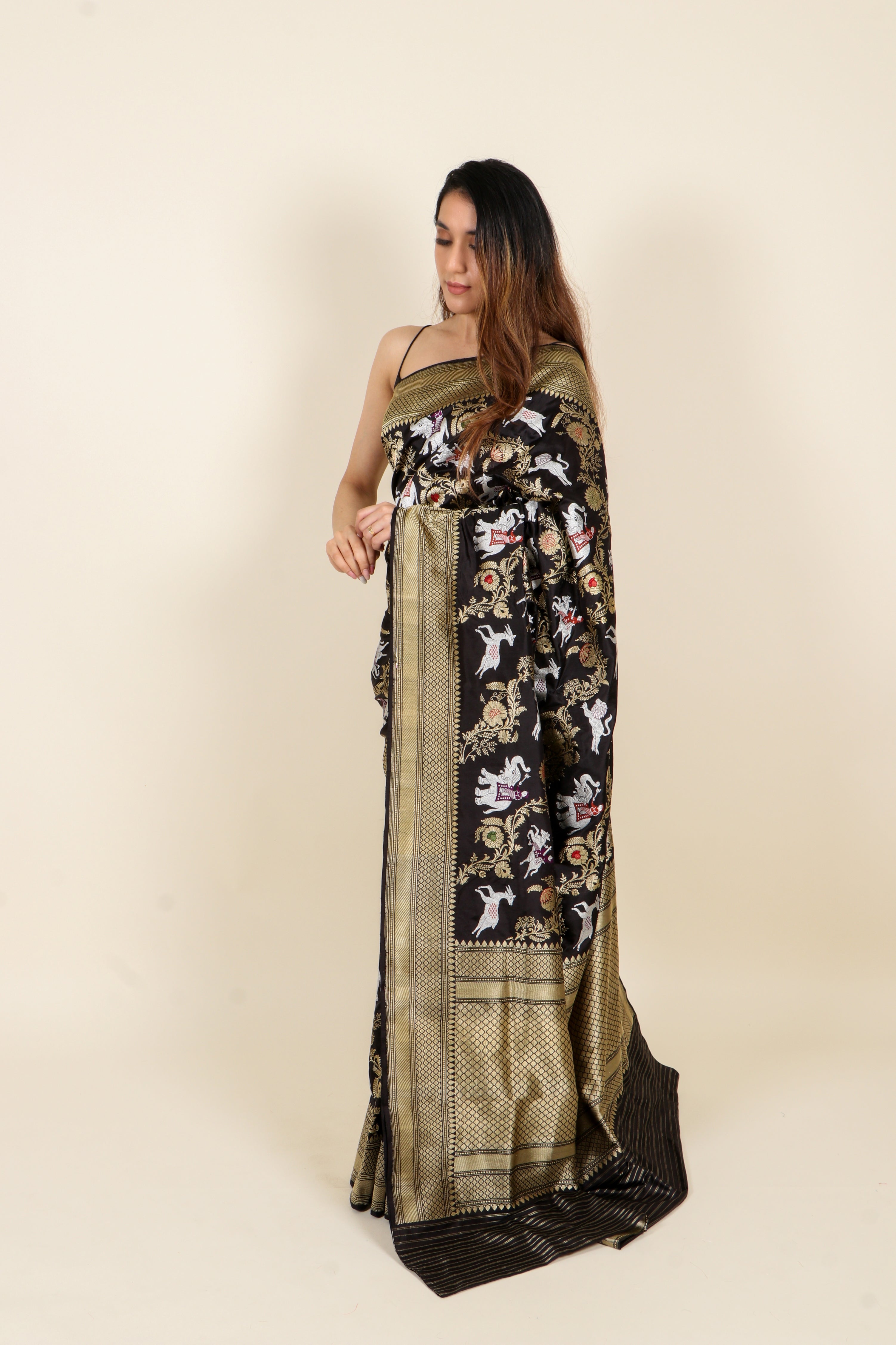 Black Banarasi Pure Katan Silk Saree