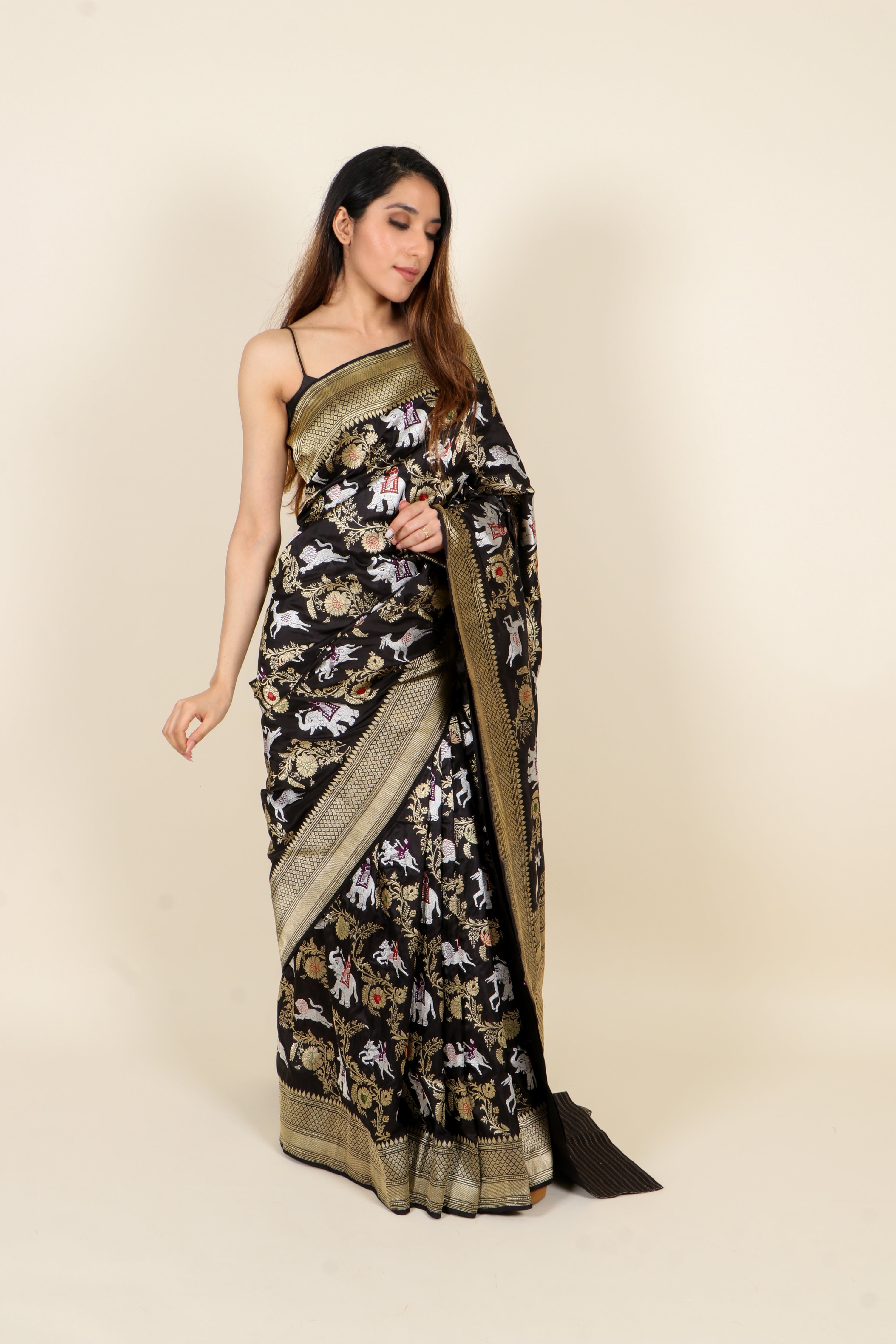 Black Banarasi Pure Katan Silk Saree