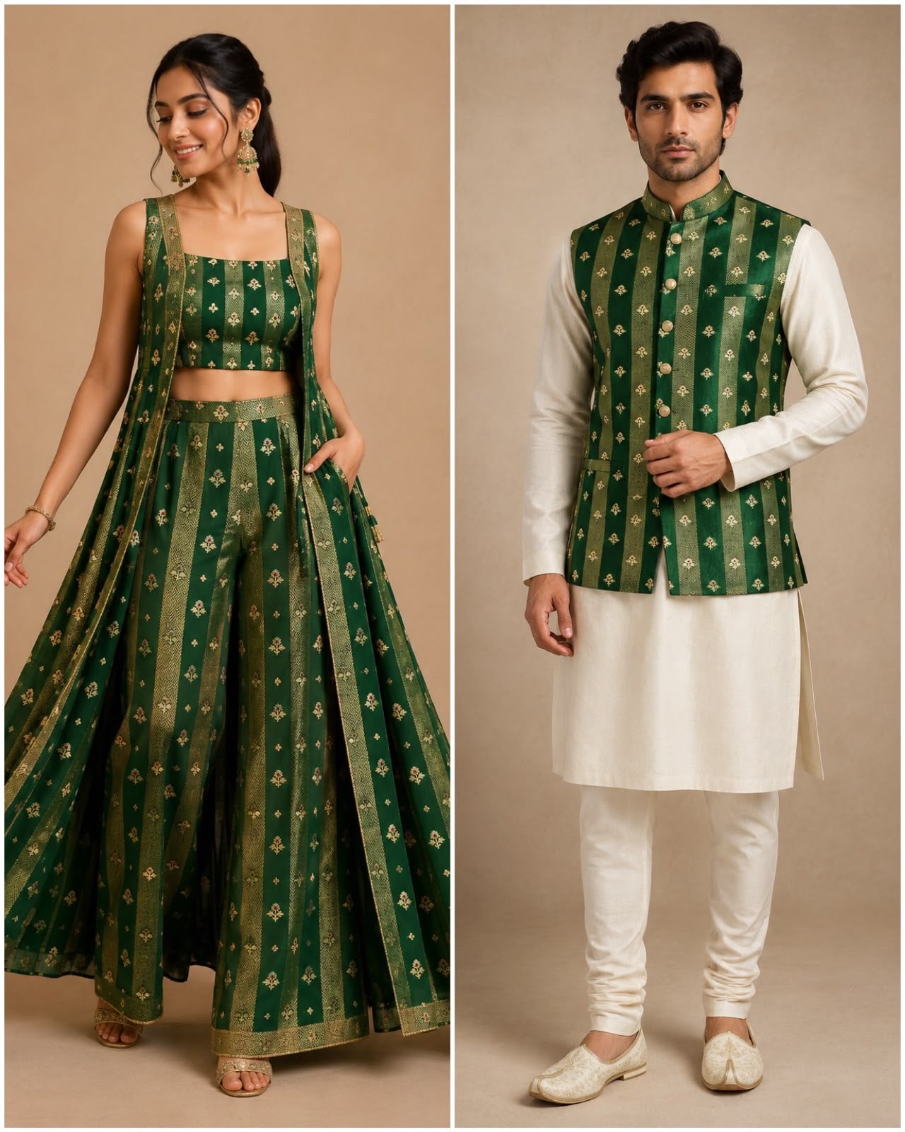 Emerald Green Soft Silk Fabric with Meenakari Bootis