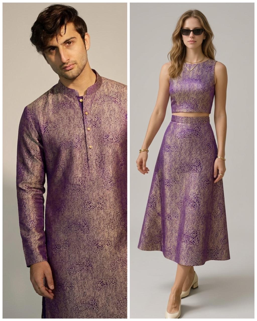 Purple Brocade Katan Silk Handloom Fabric