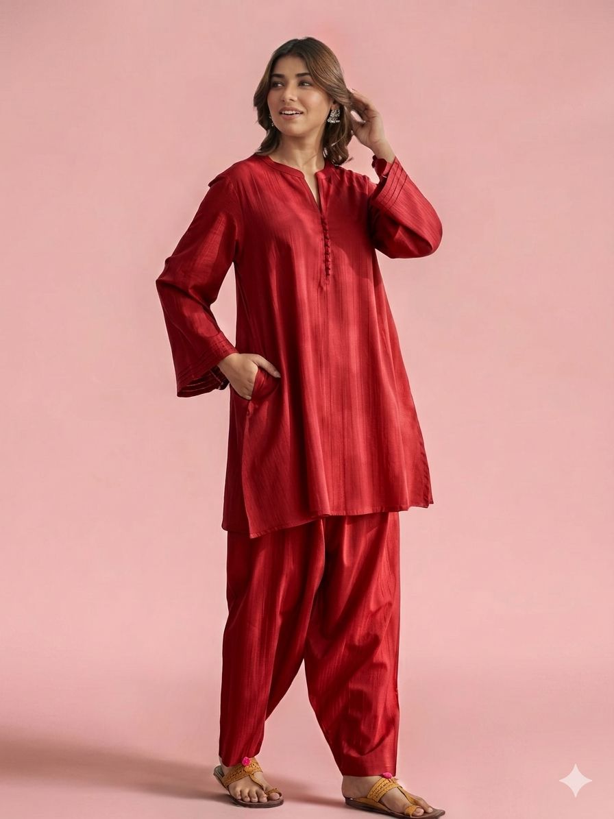 Red Plain Muslin Silk Fabric