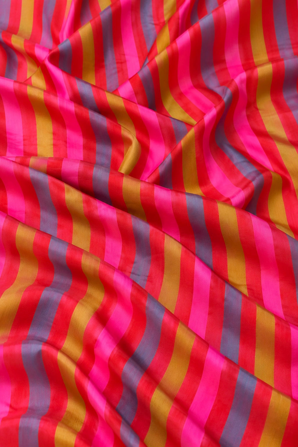 Red Pure Katan Silk Rangkaat Striped Fabric