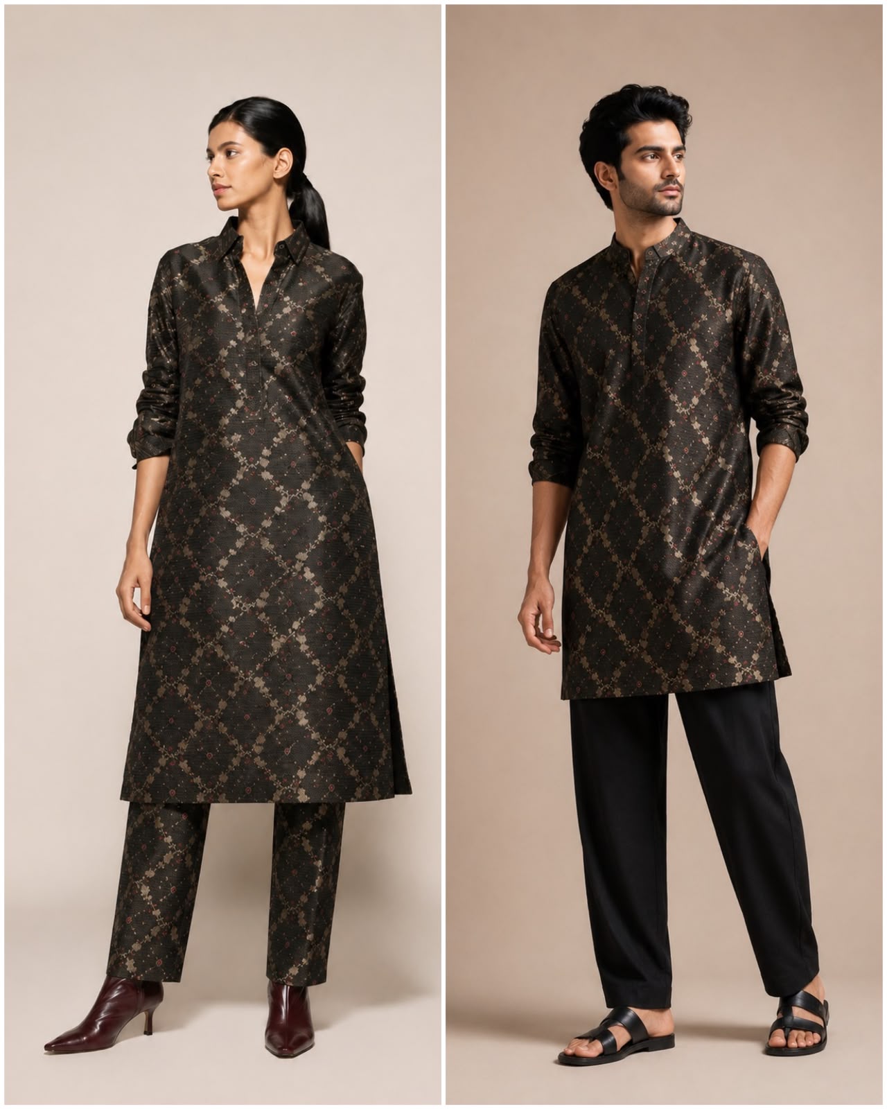 Black Soft Silk Fabric with Floral Jaal