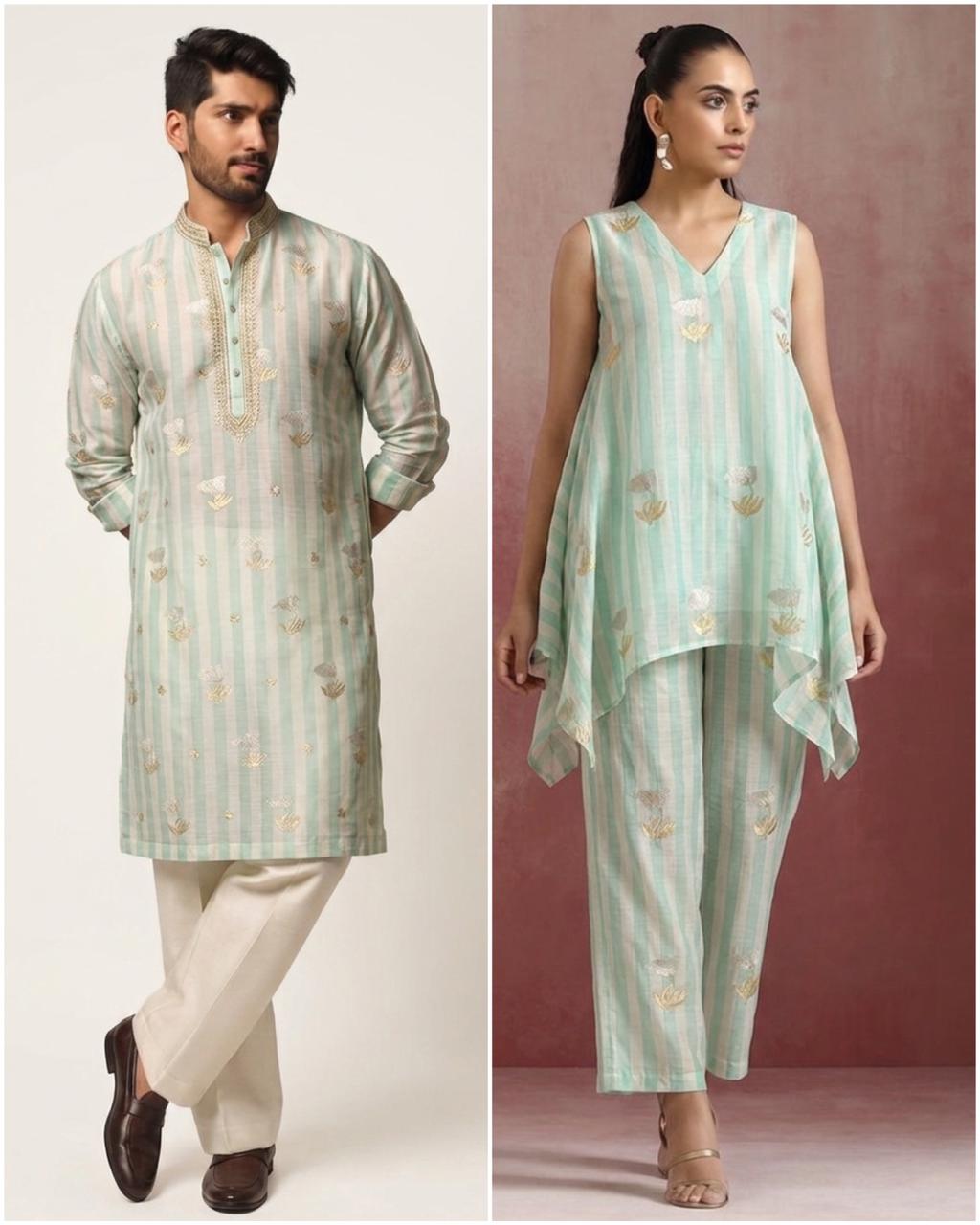 Aqua Green Premium Cotton Fabric With Floral Motifs