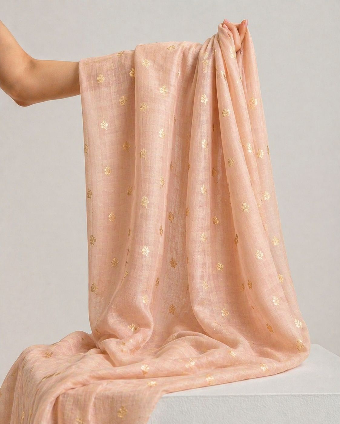 Dusty Pink Pure Mul Fabric With Gold Zari
