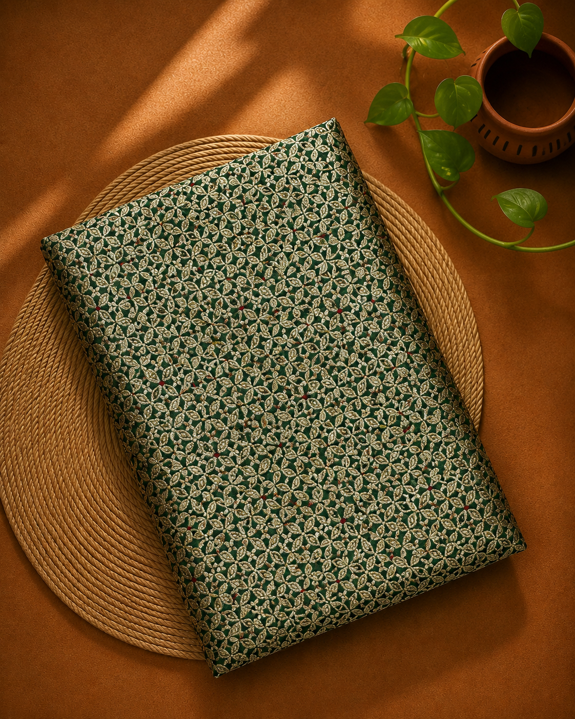 Deep Green Meenakari Brocade Katan Silk Handloom Fabric