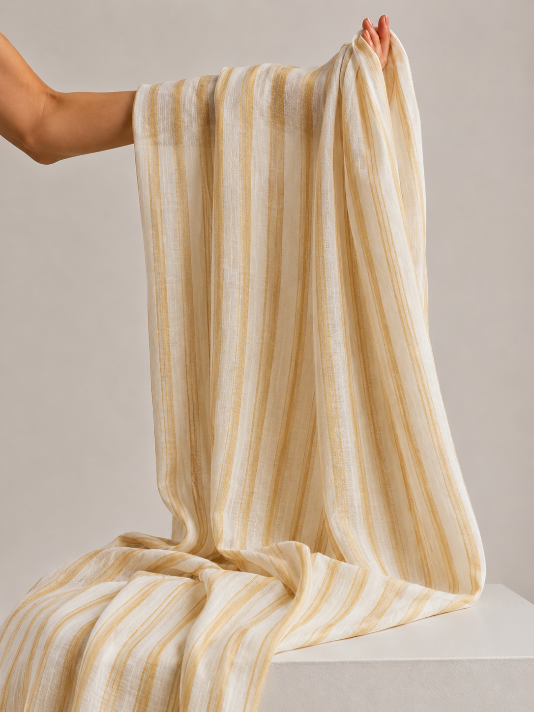 Ivory & Mustard Striped Mul Fabric