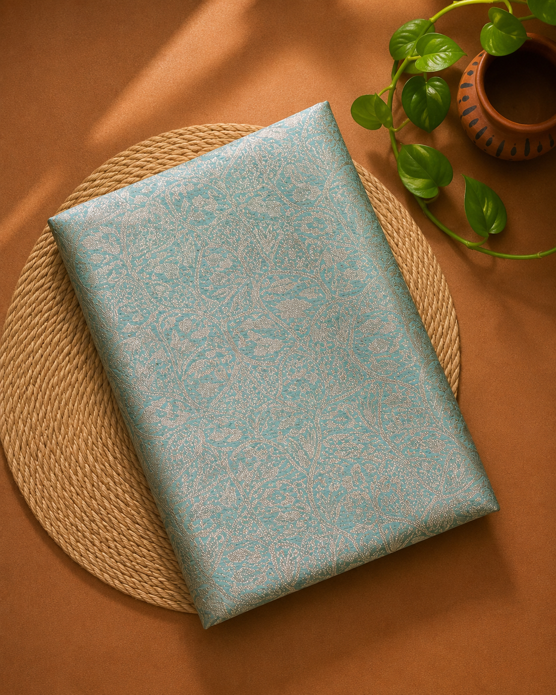 Aqua Mist Brocade Katan Silk Handloom Fabric