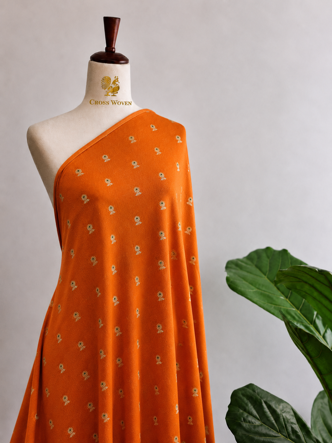 Vibrant Orange Soft Silk Fabric with Meenakari Floral Bootis