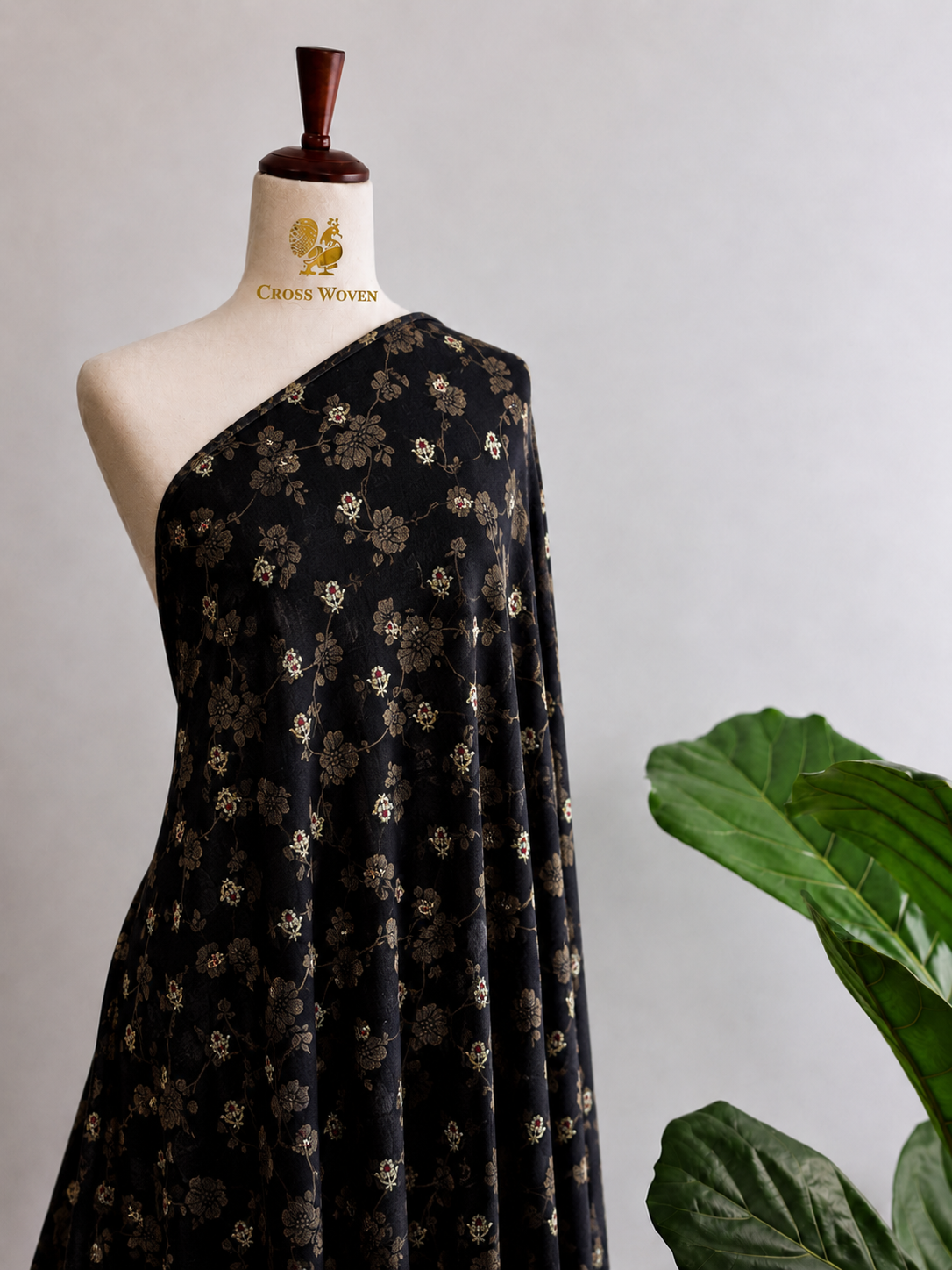 Soft Silk Fabric with Floral Vine Jaal & Meenakari Bootis