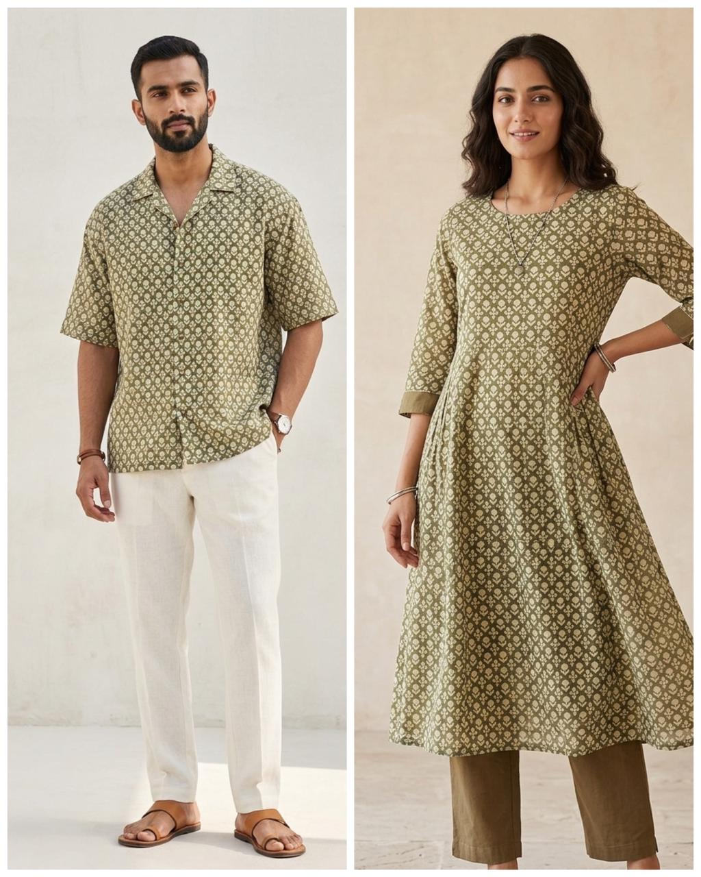 Green Chanderi Silk Fabric With Block Printing