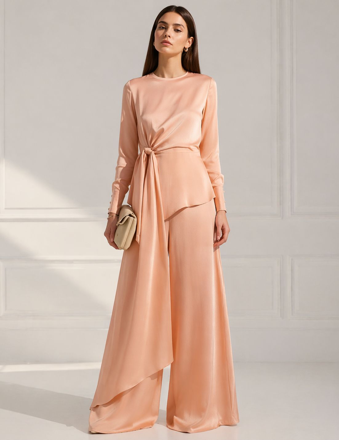 Peach Plain Pure Muslin Silk Fabric
