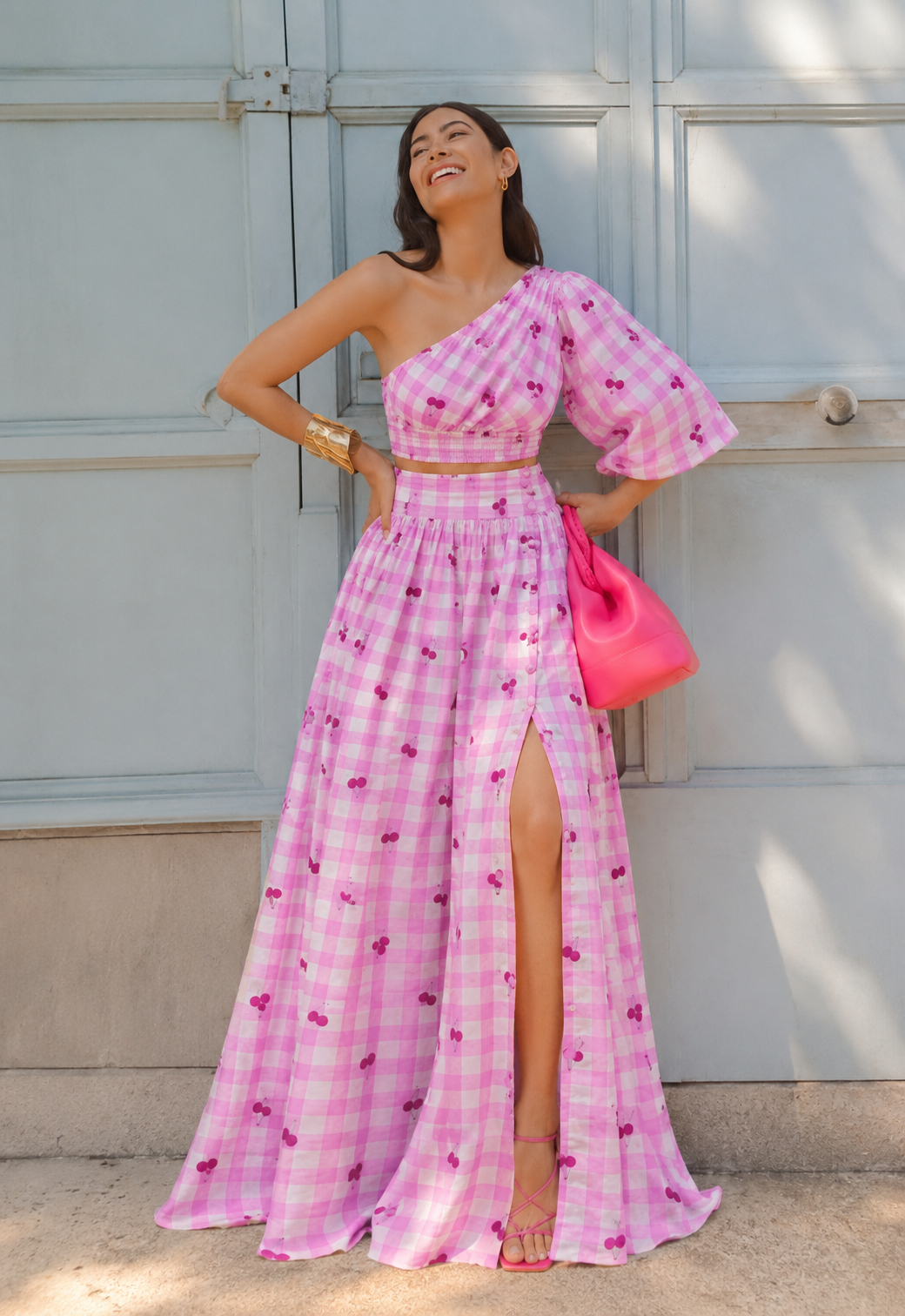 Pink & Ivory Printed Mul Fabric