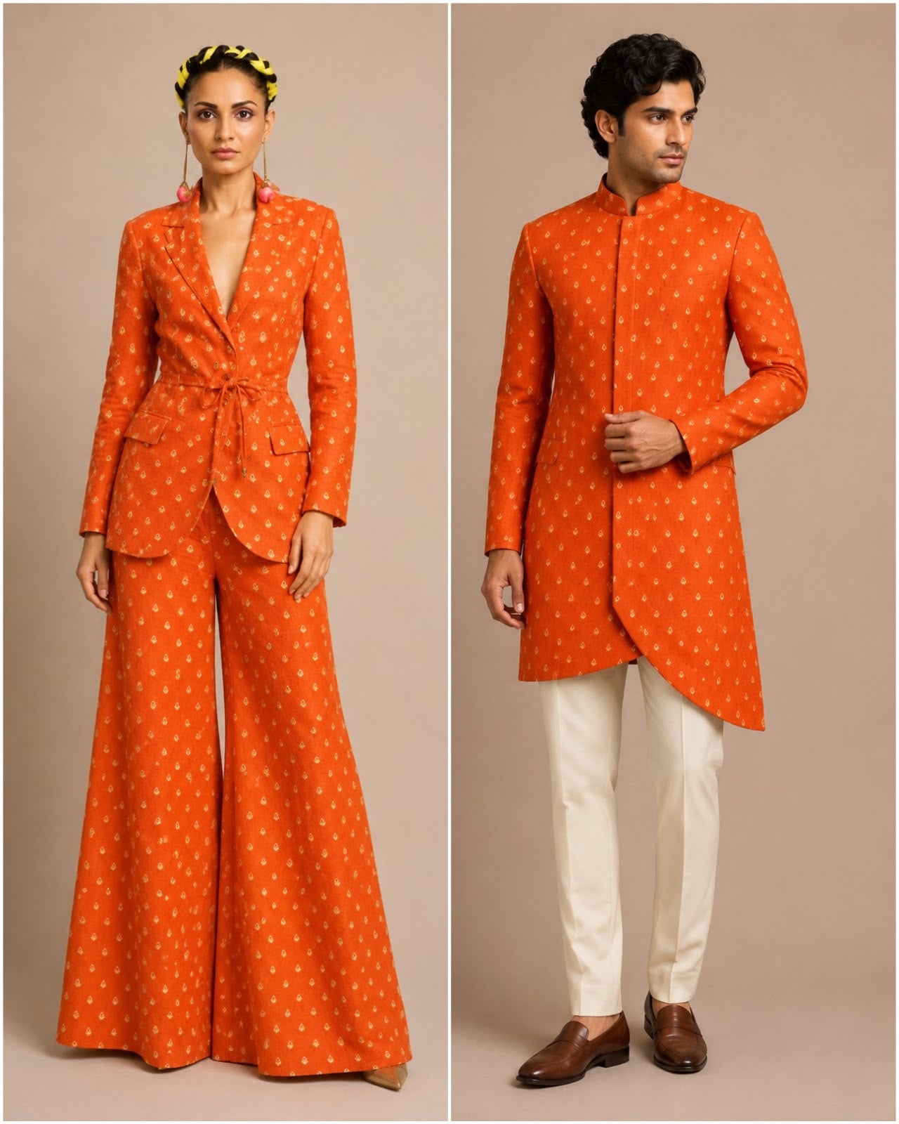 Deep Orange Soft Silk Fabric with Textured Weave & Meenakari Floral Bootis