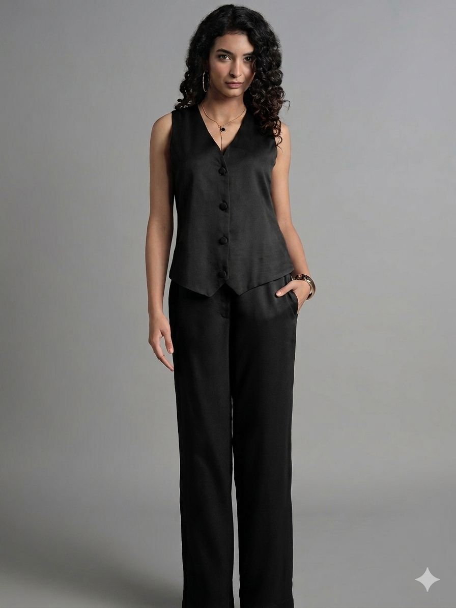 Black Plain Muslin Silk Fabric