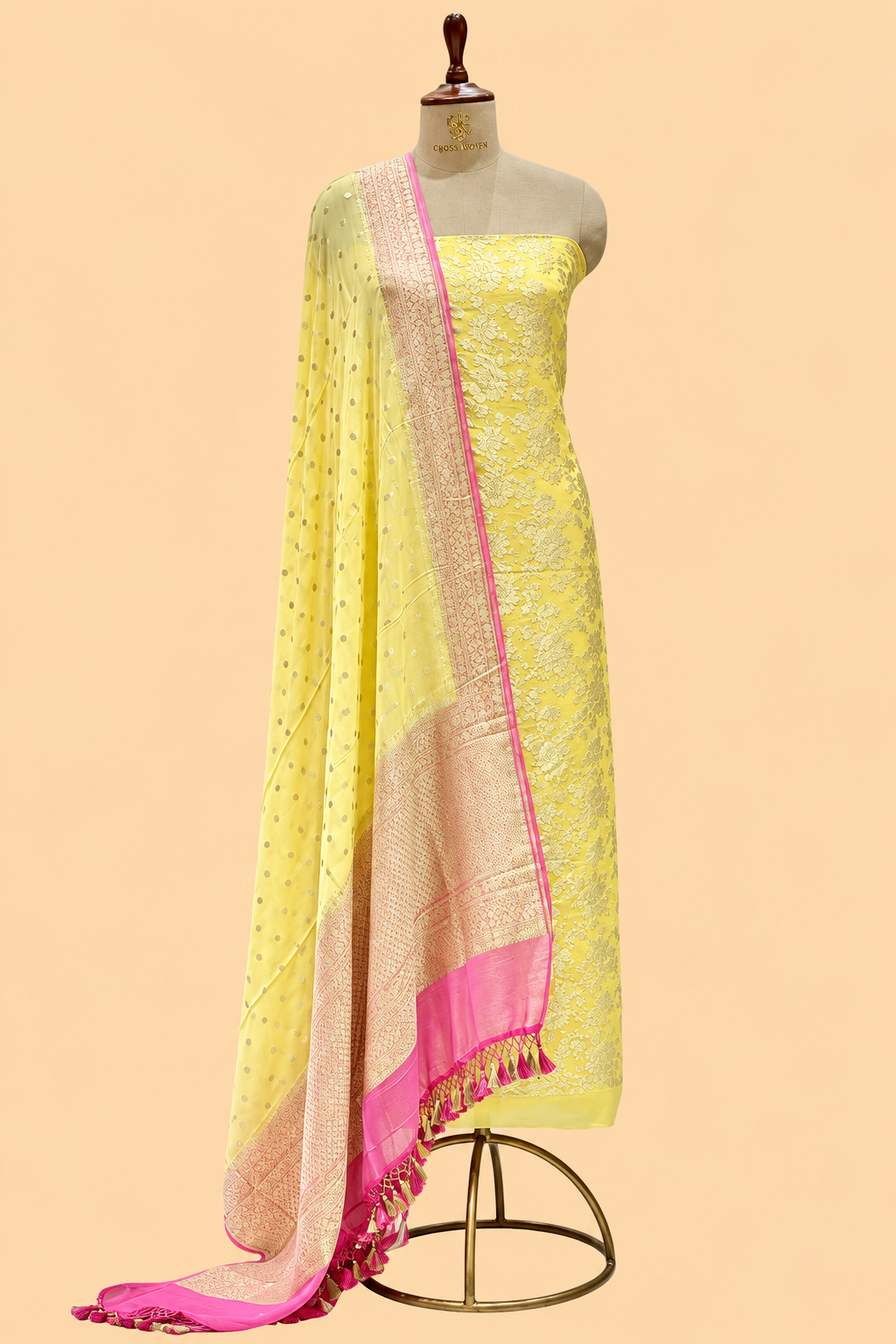 Yellow Pure Georgette Suit Set with Contrast Border Dupatta