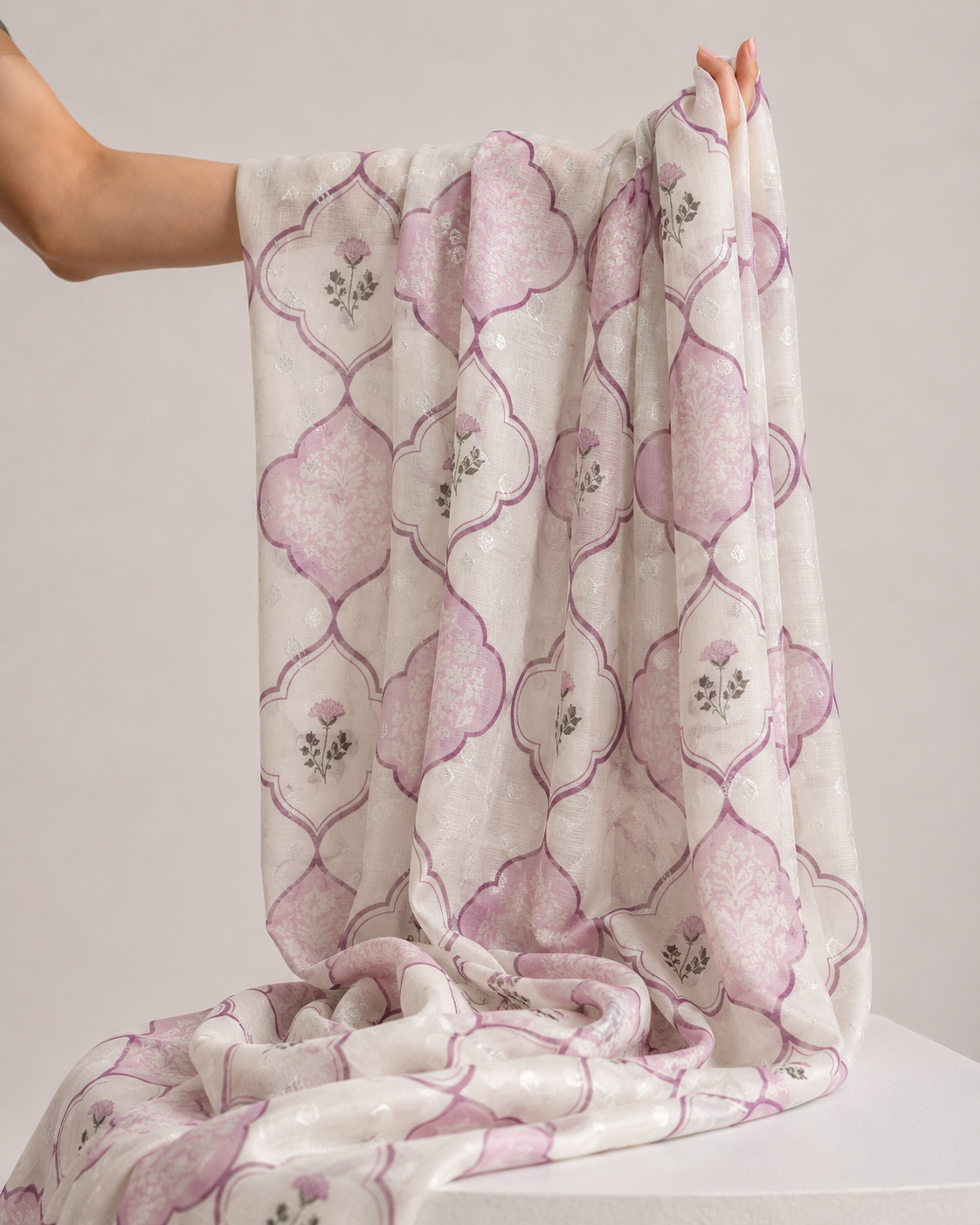 Purple Geometric Mul Weaving Silk Fabric