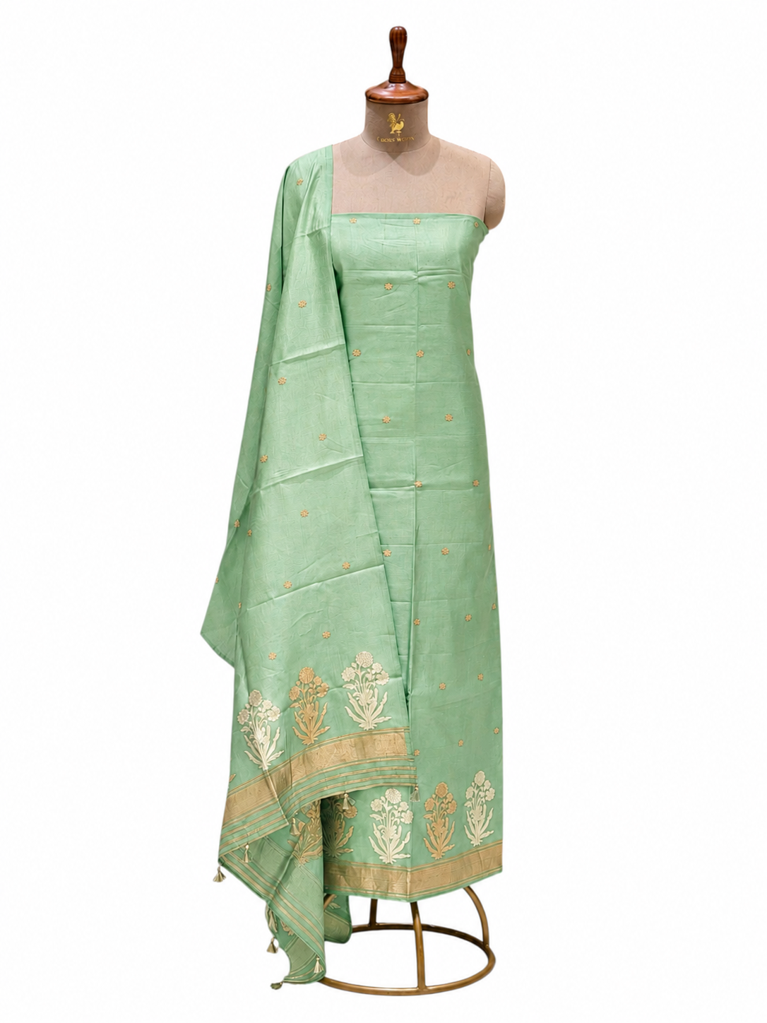 Mint Green Pure Silk Suit Set With Statement Bootas