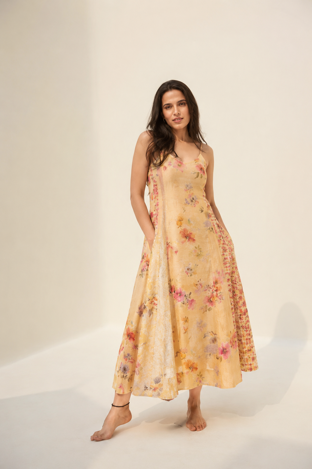 Warm Champagne Printed Mul Fabric