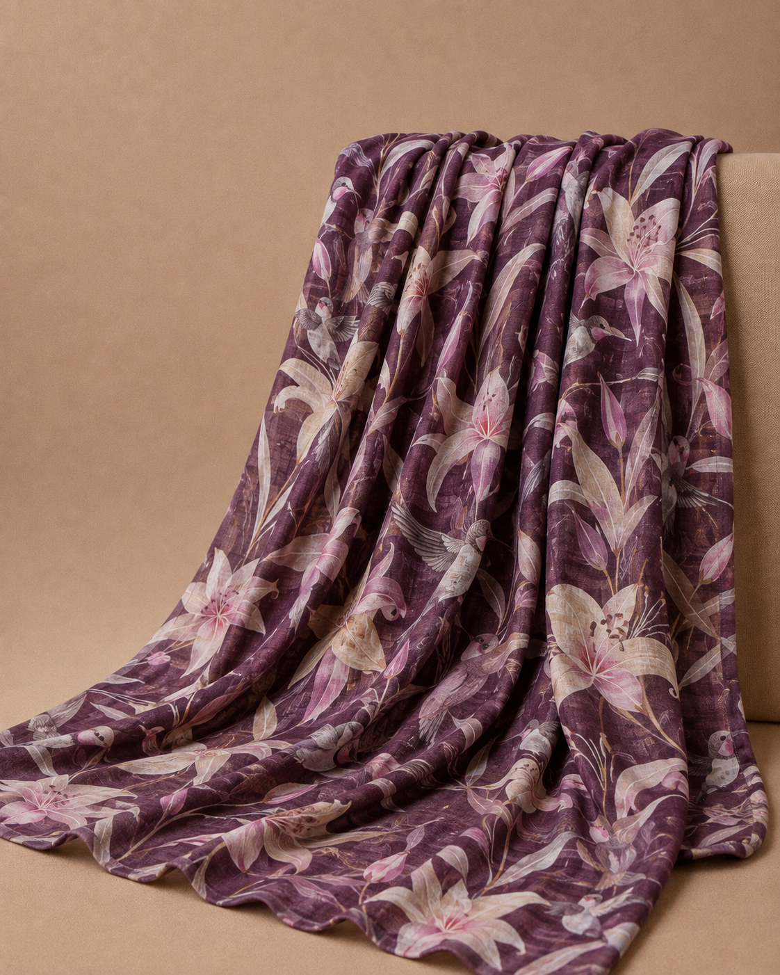 Plum Purple Tussar Kalamkari Printed Fabric