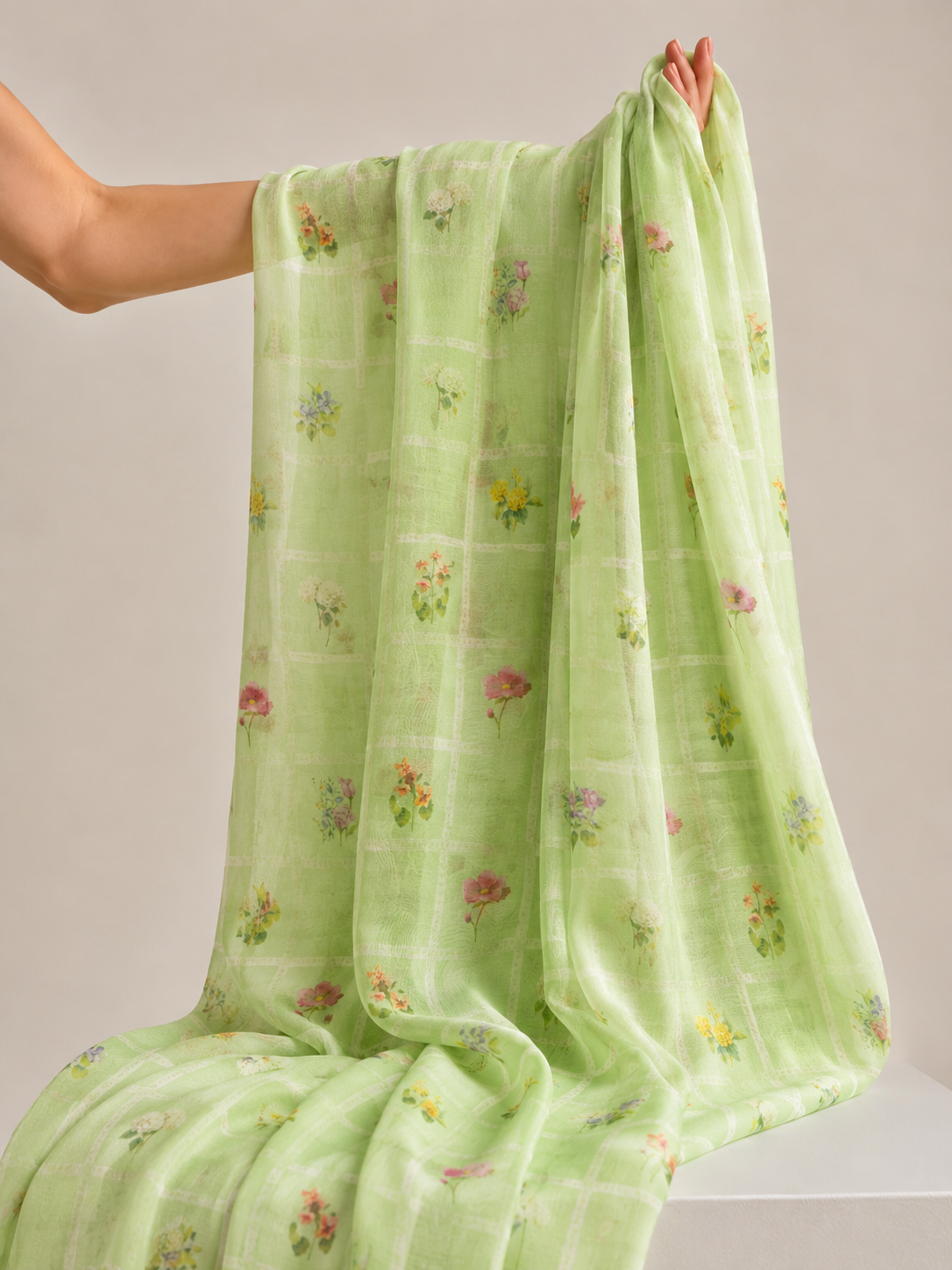 Green Printed Mul Fabric