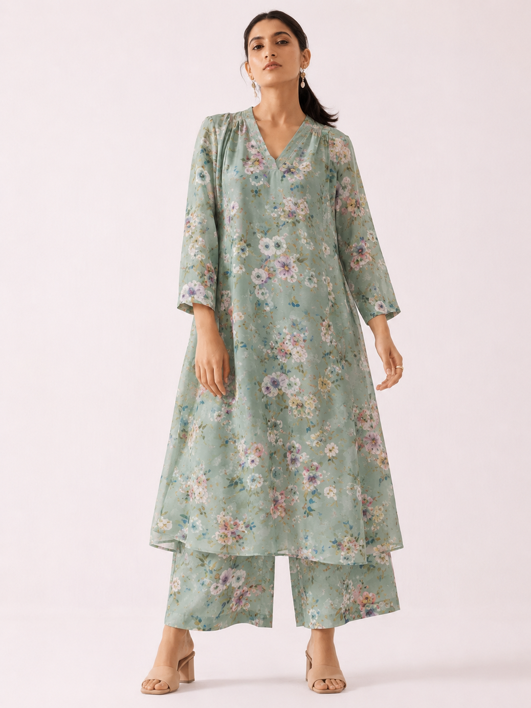 Mint Green Printed Mul Fabric