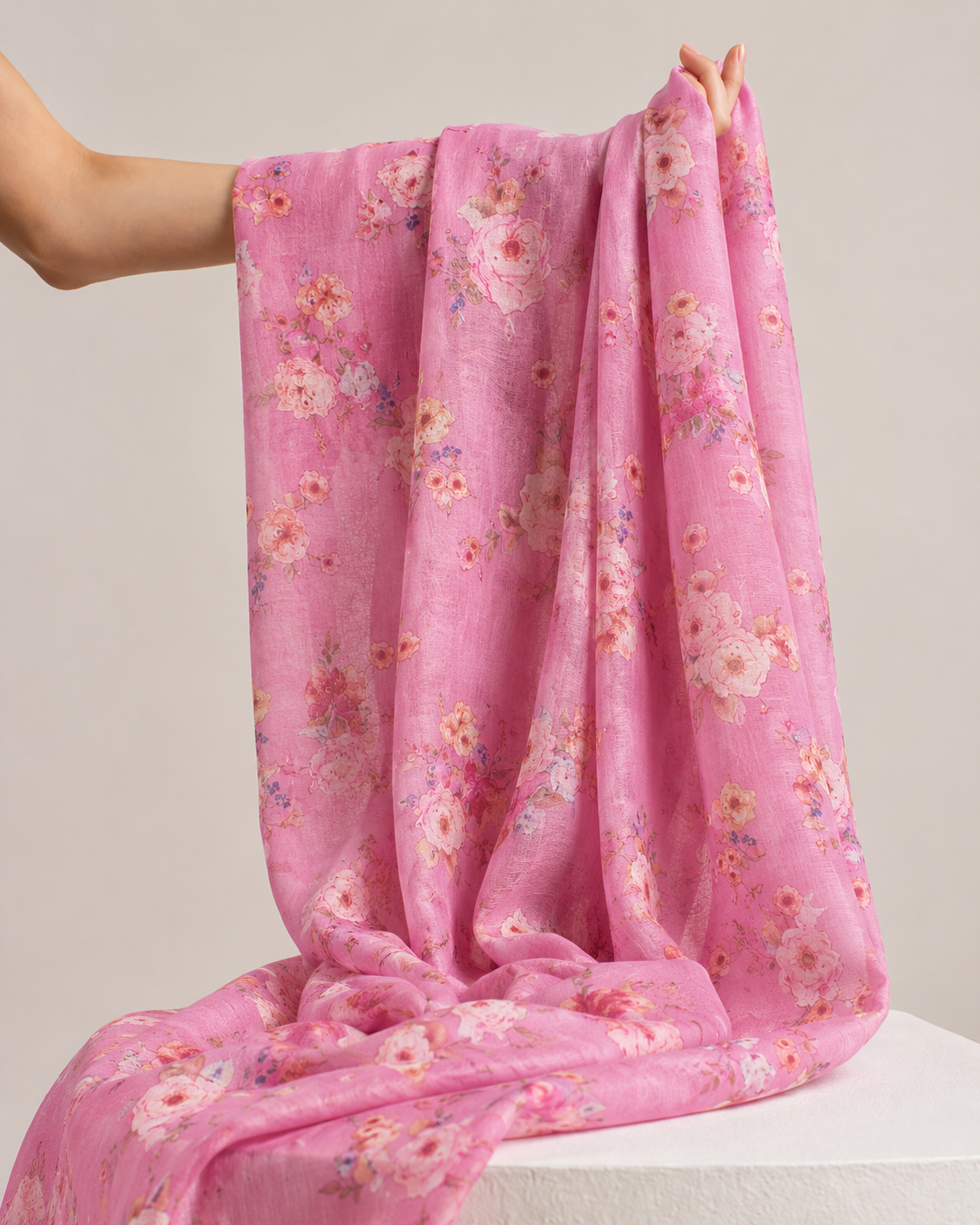 Rose Pink Printed Mul Fabric