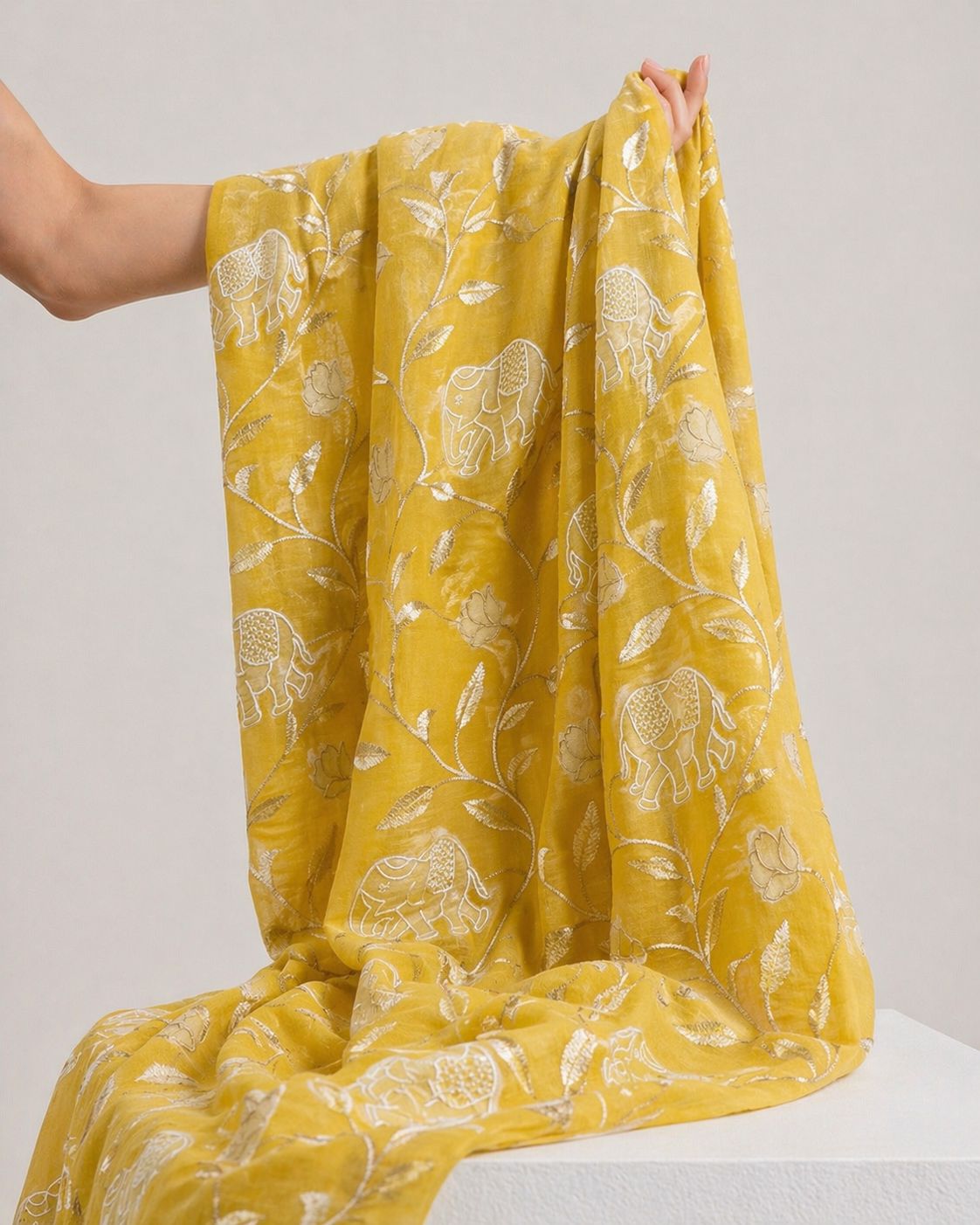 Bright Yellow Mul Fabric With Appliqué Work