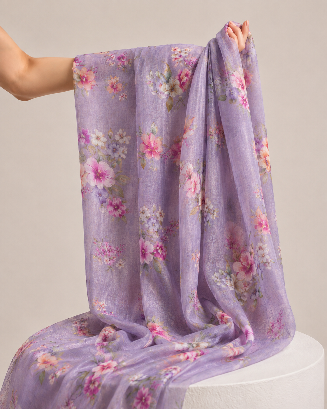 Lavender Purple Mul Floral Prints Fabric