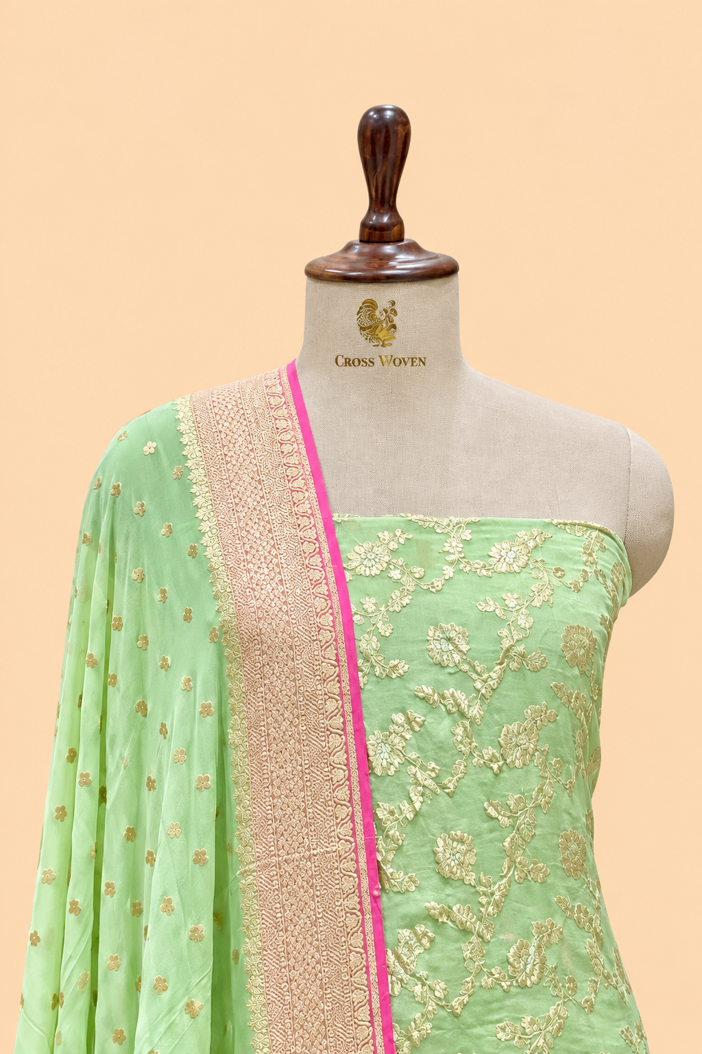 Pastel Green Pure Georgette Suit Set with Contrast Border Dupatta