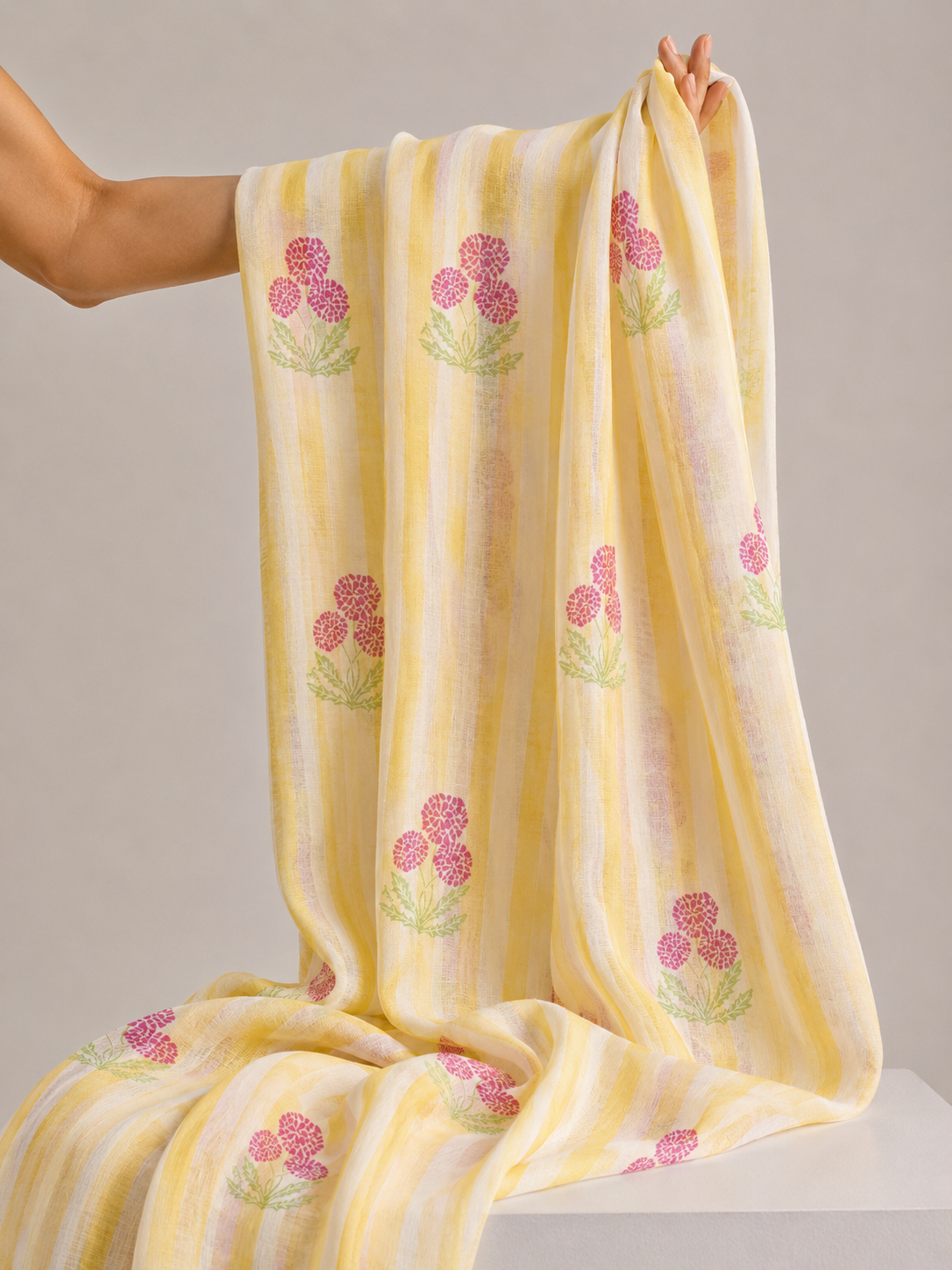 Pink Striped Floral Mul Prints Fabric