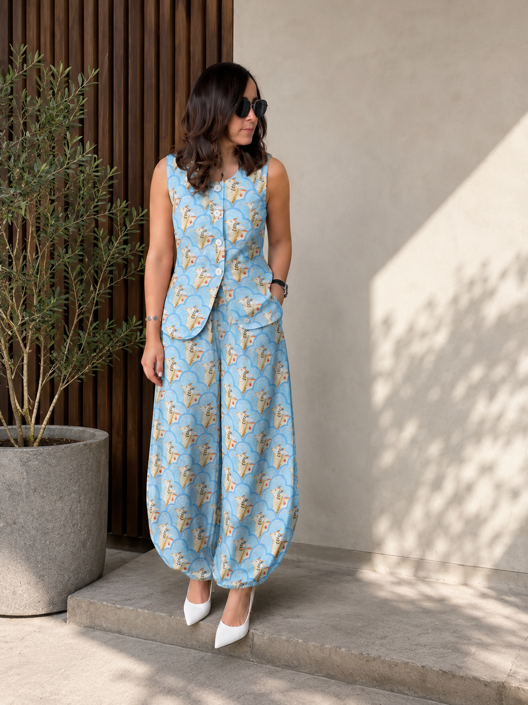 Pastel Blue Mul Nandi PichwaiFabric