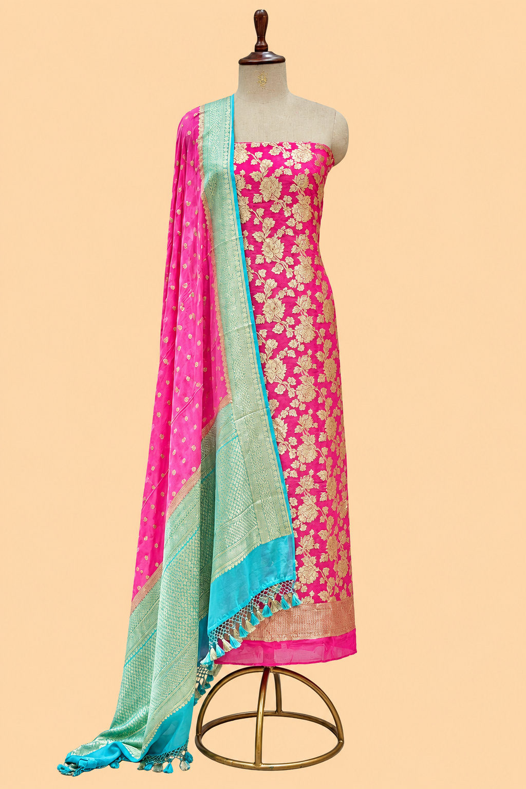 Pink Pure Georgette Suit Set with Contrast Border Dupatta