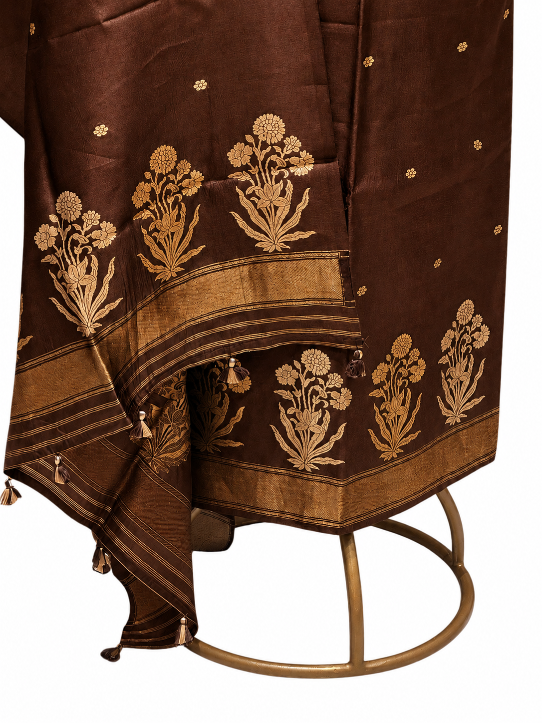 Warm Brown Pure Silk Suit Set With Statement Bootas