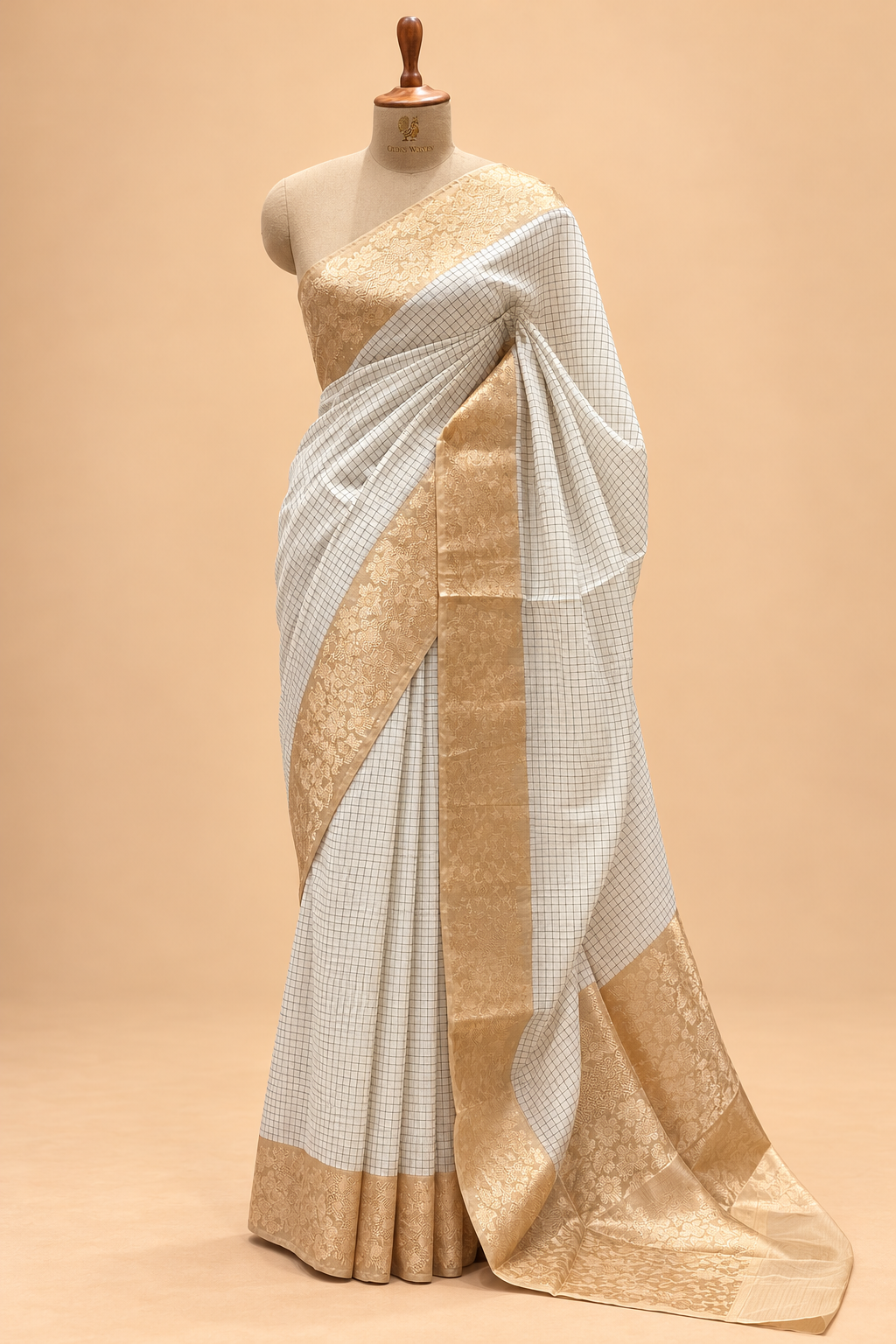 White Pure Organza Saree With Checks