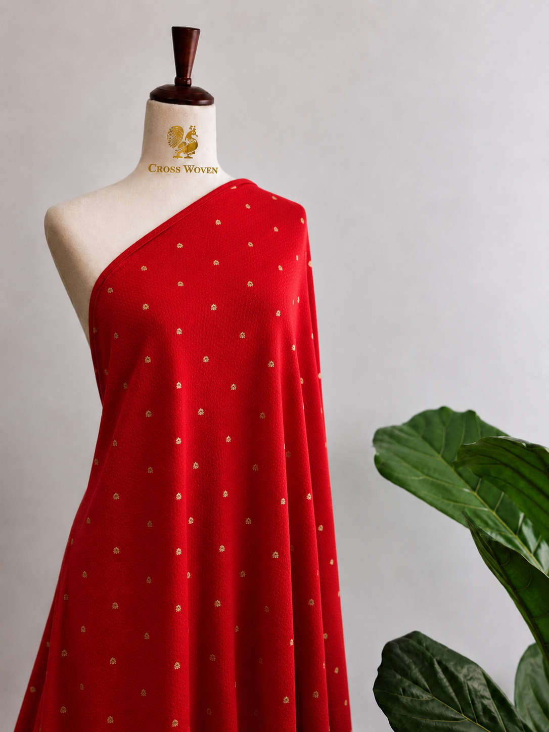 Red Soft Silk Fabric with Meenakari Floral Bootis
