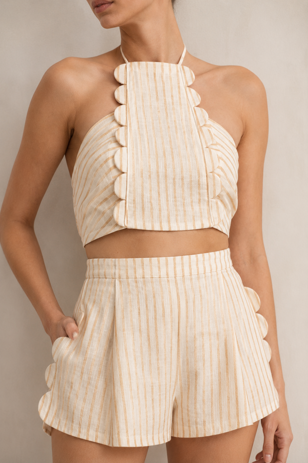 Ivory & Mustard Striped Mul Fabric