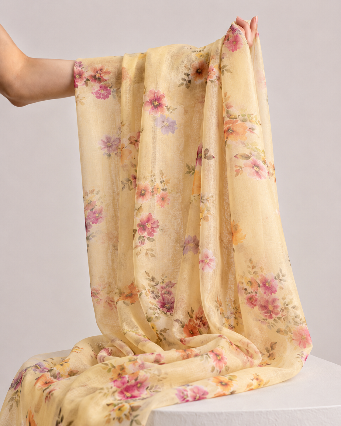 Warm Champagne Printed Mul Fabric