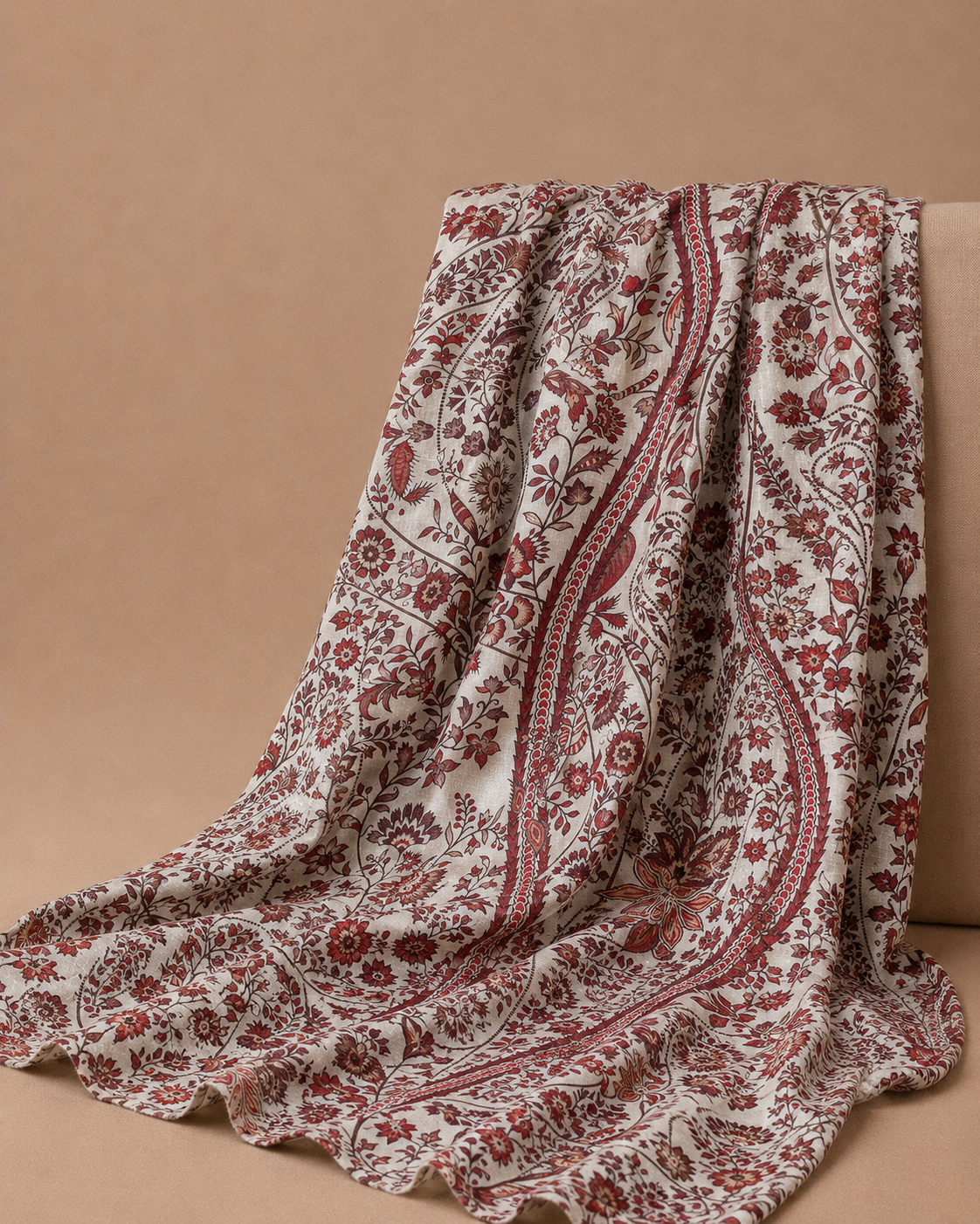 Ivory Tussar Kalamkari Printed Fabric