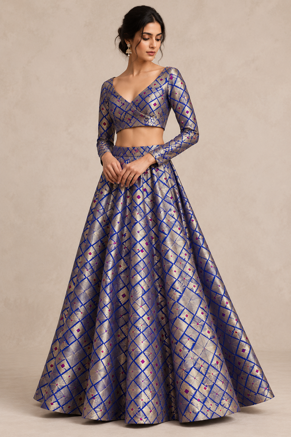 Blue Banarasi Geometric Pattern Pure Katan Silk Fabric
